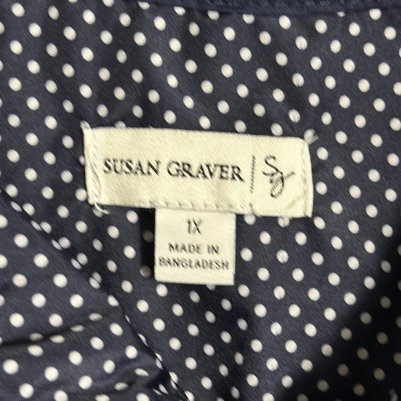 Susan Graver jacket plus size 1X windbreaker Blue White polka dot‎ lightweight - Picture 2 of 15